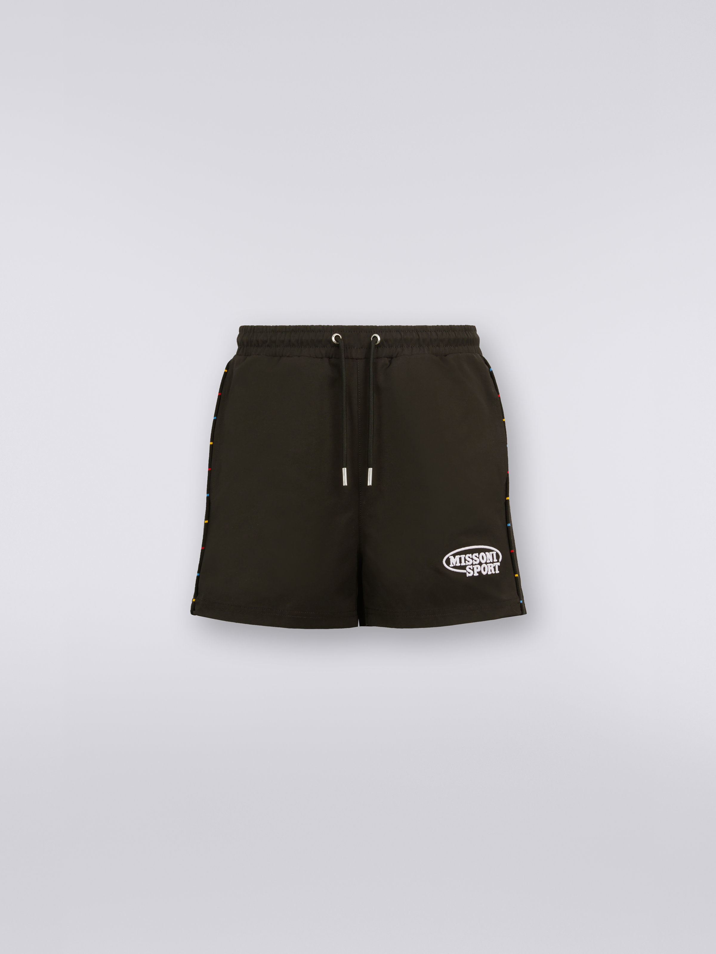 Cotton-blend shorts with embroidered logo and knitted details, Black & Multicoloured - 0