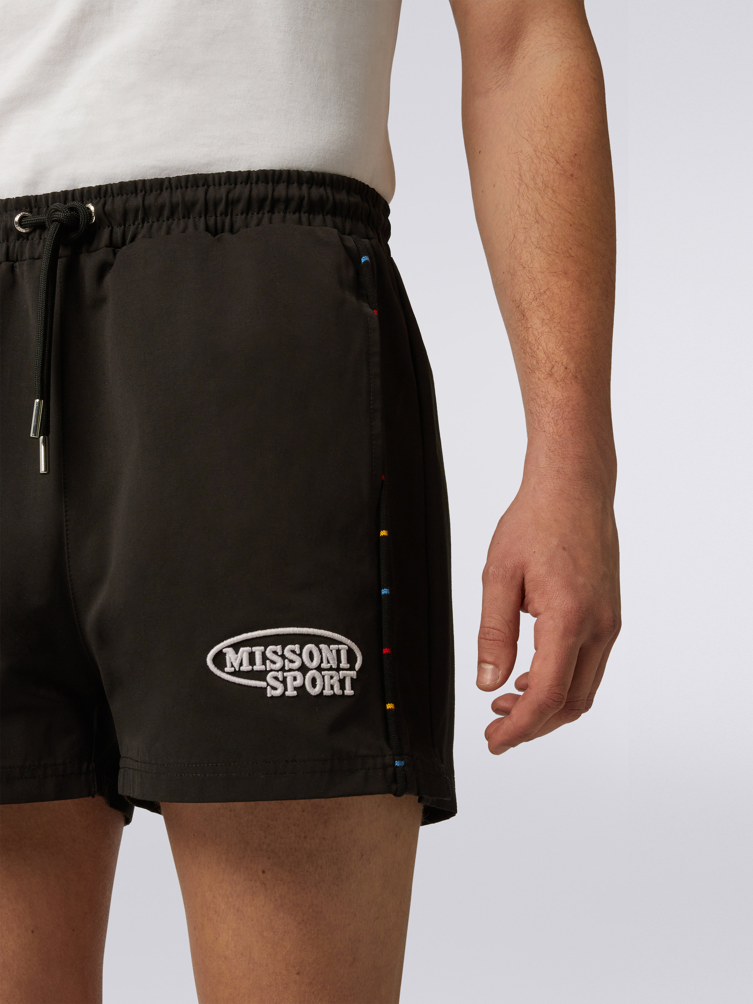 Cotton-blend shorts with embroidered logo and knitted details, Black & Multicoloured - 4