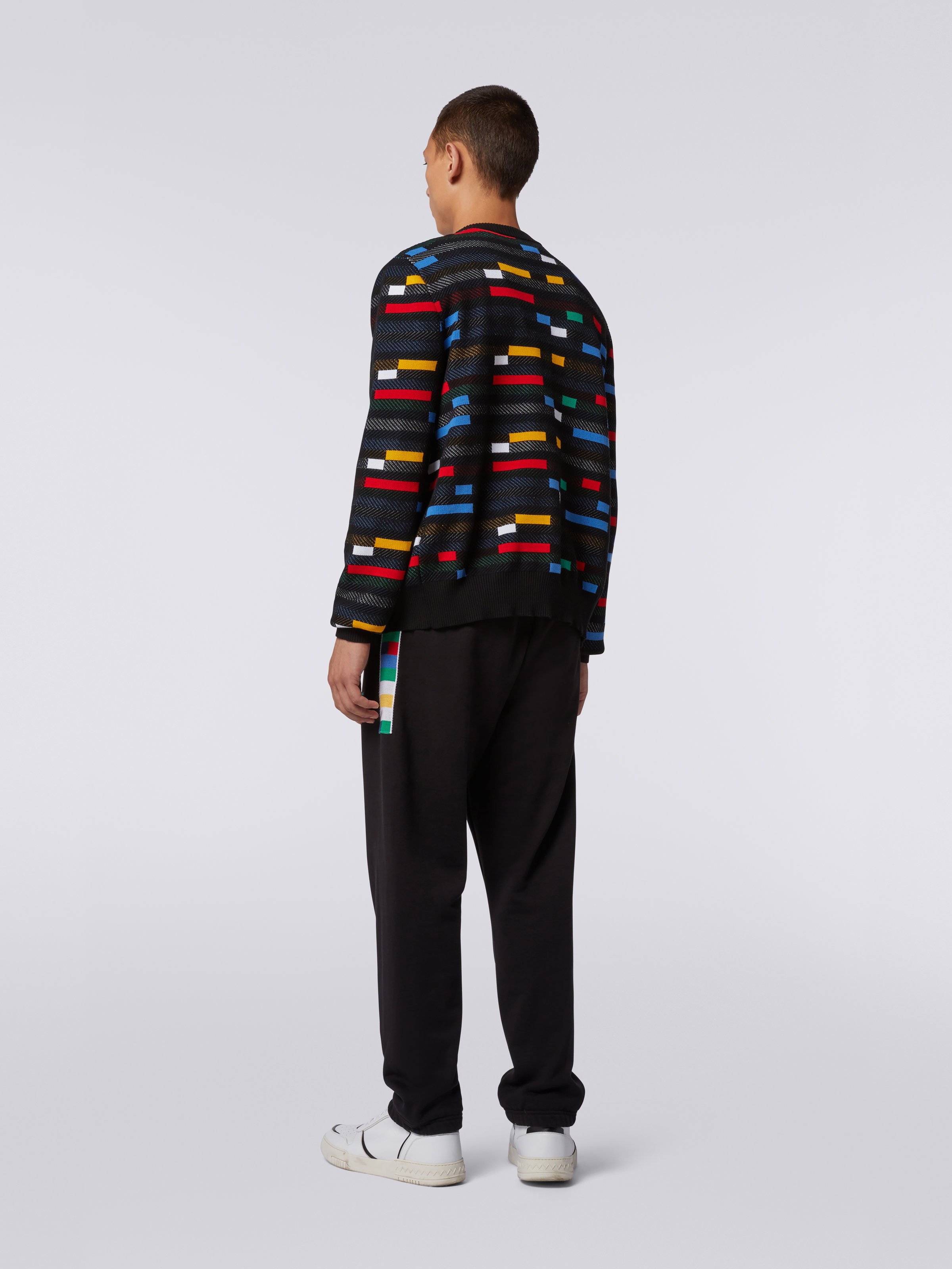 Jacquard viscose cardigan with multicoloured pixels, Black    - 3